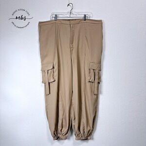 Megan Renee Parachute Cargo Pants Elastic Waist Tapered‎ Jogger Tan Women 2X
